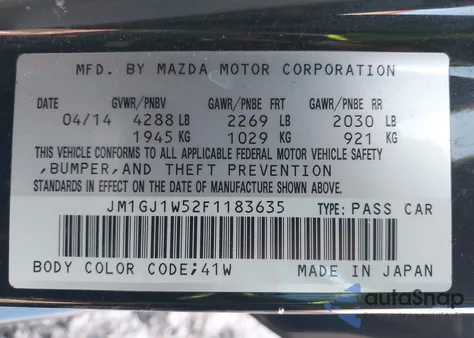 2015 Mazda Mazda6 I Grand Touring z USA, uszkodzony, nr VIN JM1GJ1W52F1183635